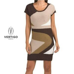 NWT Beautiful VERTIGO Paris Short Sleeve Abstract Print Knit Dress